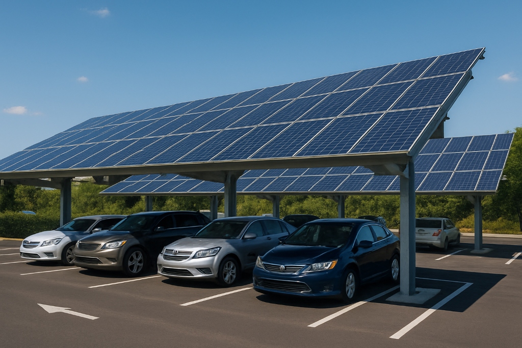 Solar carport installation providing dual-purpose parking and energy generation